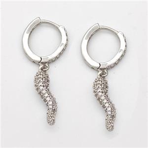 Copper Chili Hoop Earrings Pave Zirconia Capsicum Platinum Plated, approx 5-20mm, 14mm dia