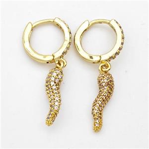 Copper Chili Hoop Earrings Pave Zirconia Capsicum Gold Plated, approx 5-20mm, 14mm dia