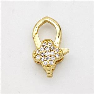 Copper Lobster Clasp Micro Pave Zirconia Clover 18K Gold Plated, approx 11-17mm