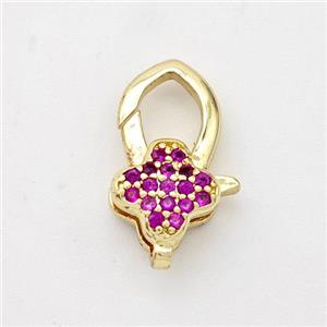 Copper Lobster Clasp Micro Pave Zirconia Clover 18K Gold Plated, approx 11-17mm