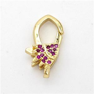 Copper Lobster Clasp Micro Pave Zirconia 18K Gold Plated, approx 11-17mm