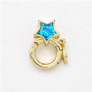 Copper Clasp Pave Fire Opal Star 18K Gold Plated, approx 7mm, 9mm dia