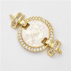 Copper Connector Pave White Fire Opal Zirconia Circle 18K Gold Plated, approx 15.5mm, 25mm