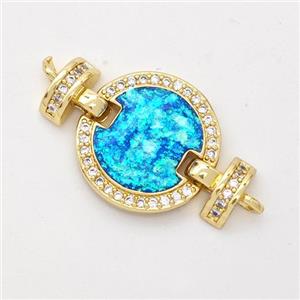 Copper Connector Pave Blue Fire Opal Zirconia Circle 18K Gold Plated, approx 15.5mm, 25mm