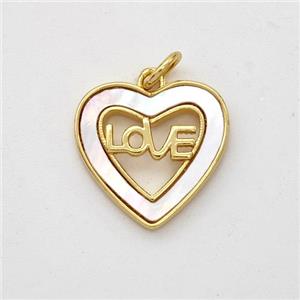 Copper Heart Pendant Pave Shell Love 18K Gold Plated, approx 15mm