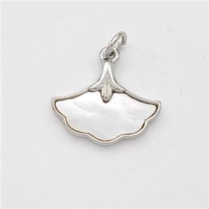 Copper Ginkgo-Leaf Pendant Pave Shell Platinum Plated, approx 12-16mm