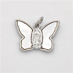 Copper Butterfly Pendant Pave Shell Virgin Mary Platinum Plated, approx 13-18mm