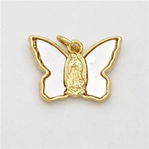 Copper Butterfly Pendant Pave Shell Virgin Mary 18K Gold Plated, approx 13-18mm