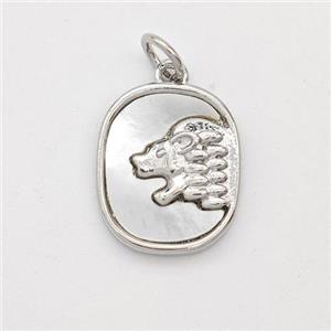 Copper Lion Pendant Pave Shell Platinum Plated, approx 12-15mm