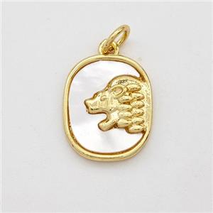 Copper Lion Pendant Pave Shell 18K Gold Plated, approx 12-15mm