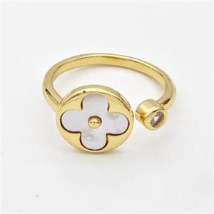 Copper Clover Rings Pave Shell 18K Gold Plated, approx 11mm, 18mm dia