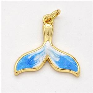 Copper Shark-tail Pendant Blue Painted 18K Gold Plated, approx 14-18mm