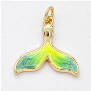 Copper Shark-tail Pendant Yellow Green Painted 18K Gold Plated, approx 14-18mm