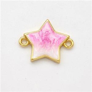 Copper Star Connector Pink Painted 18K Gold Plated, approx 13.5mm