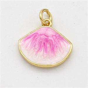 Copper Scallop Pendant Pink Painted 18K Gold Plated, approx 12-15.5mm