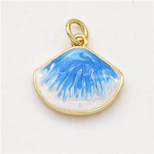 Copper Scallop Pendant Blue Painted 18K Gold Plated, approx 12-15.5mm