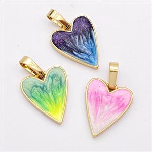 Copper Heart Pendant Painted 18K Gold Plated Mixed, approx 12-15mm