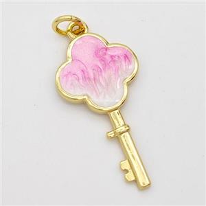 Copper Key Pendant Pink Painted 18K Gold Plated, approx 13-25mm