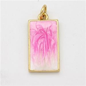 Copper Rectangle Pendant Pink Painted 18K Gold Plated, approx 10-17mm