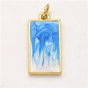 Copper Rectangle Pendant Blue Painted 18K Gold Plated, approx 10-17mm