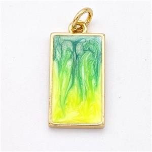 Copper Rectangle Pendant Yellowgreen Painted 18K Gold Plated, approx 10-17mm