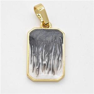 Copper Rectangle Pendant Black Painted 18K Gold Plated, approx 11.5-17mm