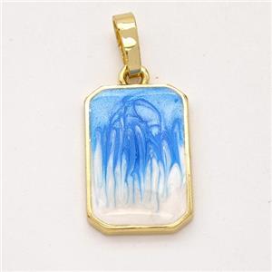 Copper Rectangle Pendant Blue Painted 18K Gold Plated, approx 11.5-17mm