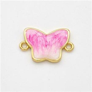 Copper Butterfly Connector Pink Painted 18K Gold Plated, approx 10-14mm