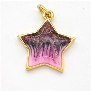 Copper Star Pendant Painted 18K Gold Plated, approx 17mm