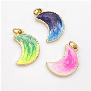 Copper Moon Pendant Painted 18K Gold Plated Mixed, approx 13-17mm