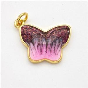 Copper Butterfly Pendant Painted 18K Gold Plated, approx 13-17mm