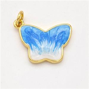 Copper Butterfly Pendant Blue Painted 18K Gold Plated, approx 13-17mm