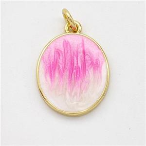 Copper Oval Pendant Pink Painted 18K Gold Plated, approx 14-16mm