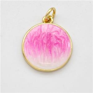 Copper Circle Pendant Pink Painted 18K Gold Plated, approx 15.5mm