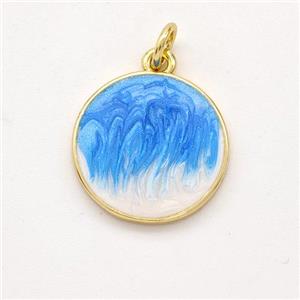 Copper Circle Pendant Blue Painted 18K Gold Plated, approx 15.5mm