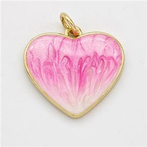 Copper Heart Pendant Pink Painted 18K Gold Plated, approx 18mm