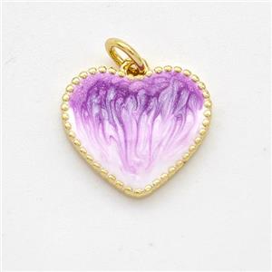 Copper Heart Pendant Purple Painted 18K Gold Plated, approx 15mm