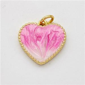 Copper Heart Pendant Pink Painted 18K Gold Plated, approx 15mm