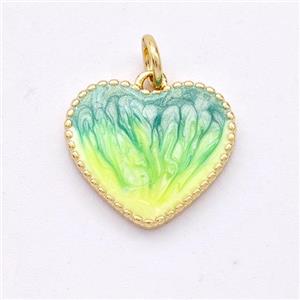 Copper Heart Pendant Yellowgreen Painted 18K Gold Plated, approx 15mm