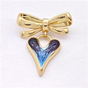 Copper Bowknot Heart Pendant Painted 18K Gold Plated, approx 14-19mm, 9-23mm