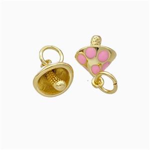 Copper Mushroom Pendant Pink Enamel Gold Plated, approx 8-10mm