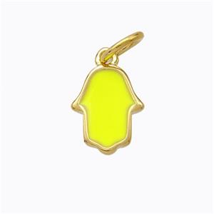 Copper Hamsahand Pendant Yellow Enamel Gold Plated, approx 9-11mm