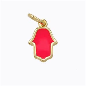 Copper Hamsahand Pendant Red Enamel Gold Plated, approx 9-11mm