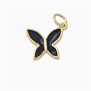 Copper Butterfly Pendant Black Enamel Gold Plated, approx 10-11mm