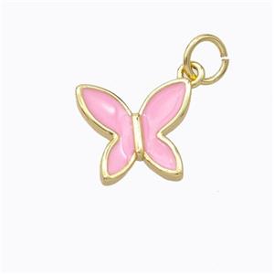 Copper Butterfly Pendant Pink Enamel Gold Plated, approx 10-11mm