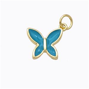 Copper Butterfly Pendant Teal Enamel Gold Plated, approx 10-11mm