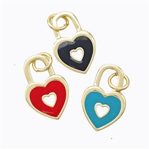 Copper Heart Lock Pendant Enamel Gold Plated Mixed, approx 12-19mm