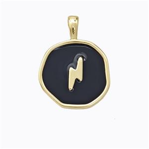 Copper Lightning Pendant Black Enamel Circle Gold Plated, approx 13.5mm