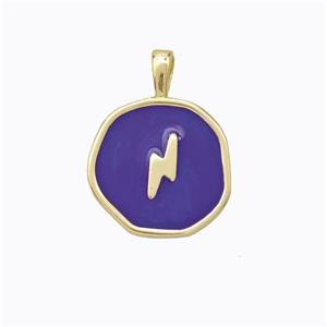 Copper Lightning Pendant Purple Enamel Circle Gold Plated, approx 13.5mm