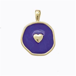 Copper Heart Pendant Purple Enamel Circle Gold Plated, approx 13.5mm